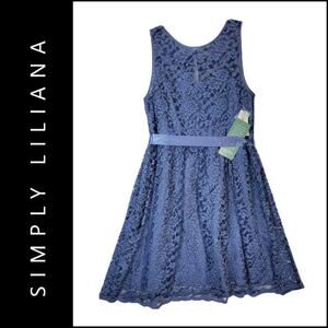 Simply Liliana Woman Fit & Flare Sleeveless Floral Dress Lace Size 18 Blue